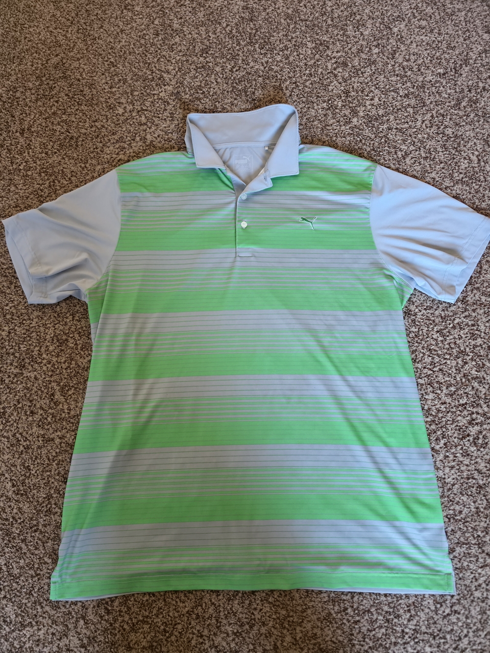 Puma Golf Polo Shirt Mens XL Green Grey Striped DryCell Performance Tee